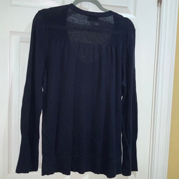 Loft linen blend navy blue knit top Sz XL long sleeve scoop neck ribbing - Picture 4 of 5